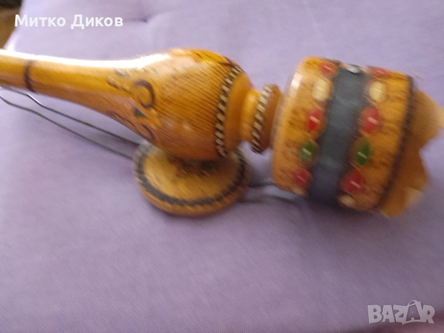 Газена лампа от соца дървена за декорация от соца пирографирана на ПП Люлин фи 7см Н-26см, снимка 6 - Декорация за дома - 54821536