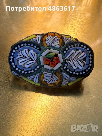 Винтидж италианска брошка „Micro Mosaic“, снимка 4 - Други - 55166750