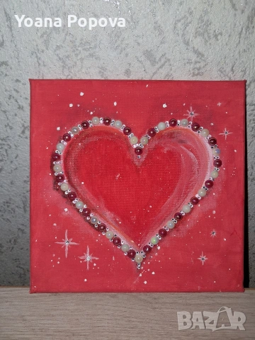 „Сияйно сърце“ – Ръчно рисувана картина с 3D акценти