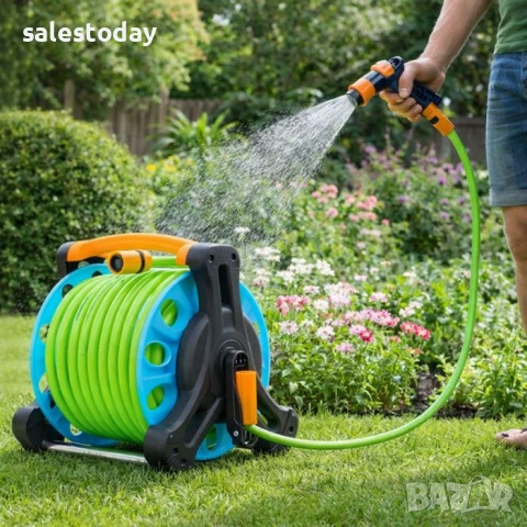 Маркуч с макара и пистолет, 20метра, снимка 4 - Напояване - 42336572