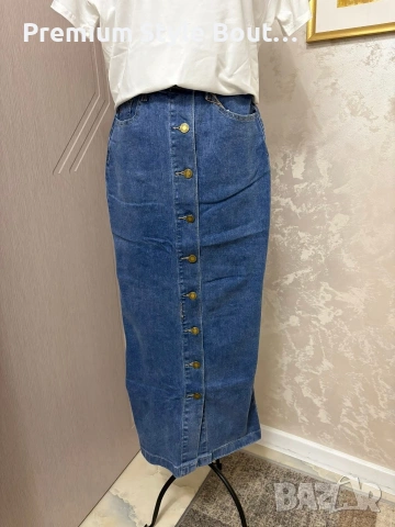 дълга деним пола с копчета 