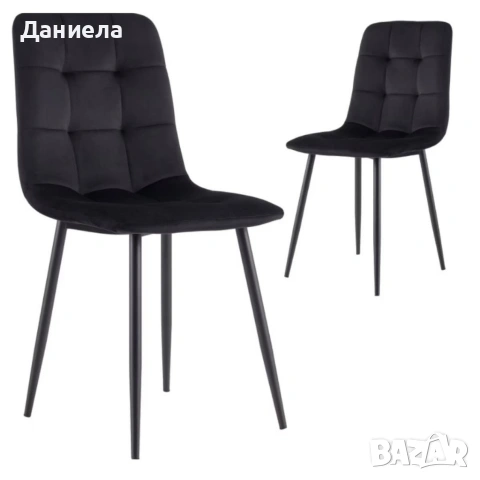 Модерен трапезен стол от черно кадифе с метални крака – до 150 кг, снимка 6 - Столове - 54767060