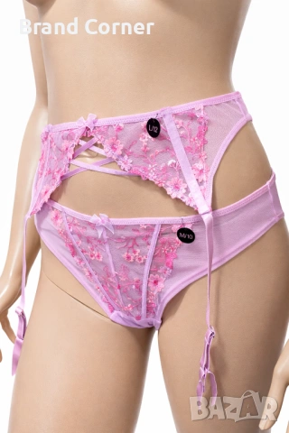 Hunkemöller комплект бикини M и колан за жартиери L – розова флорална дантела, снимка 2 - Бельо - 54534862
