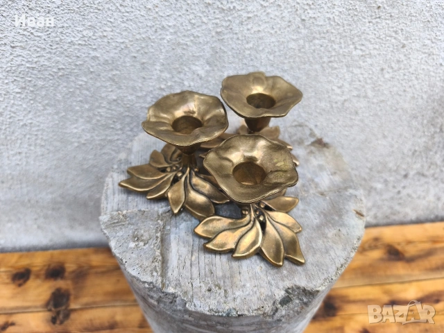 Троен месингов свещник , снимка 8 - Антикварни и старинни предмети - 54103638