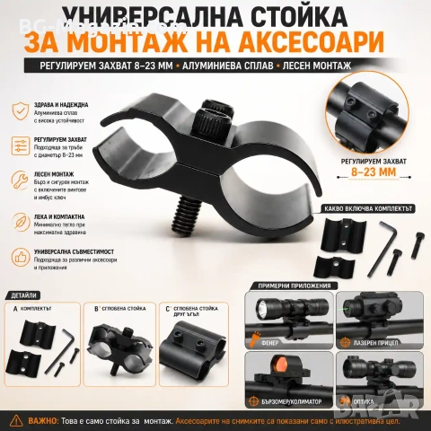 Универсална стойка R1 за монтаж на аксесоари върху оръжие пушка въздишна ловна фенер лазер бързомер
