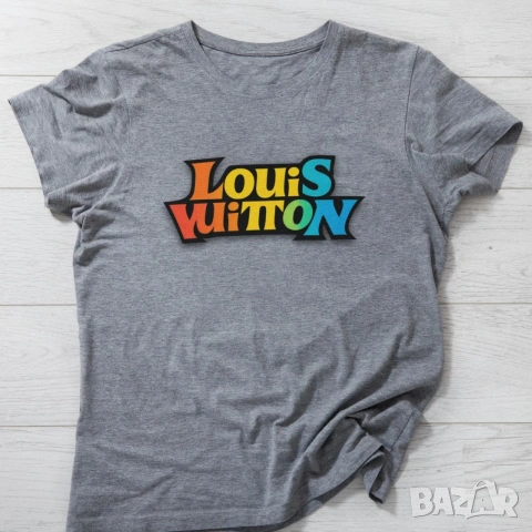 Louis Vuiiton/Луи Вюитон дамска мода, памучна фланелка, с надпис, щампа, бяла, сива, черна тениска