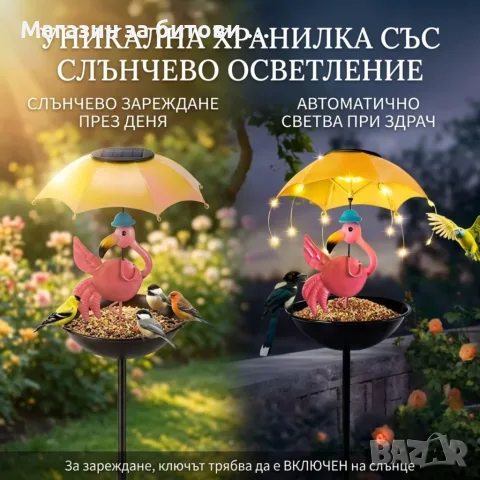 Градинска соларна лампа хранилка за птици, снимка 2 - Соларни лампи - 55357393