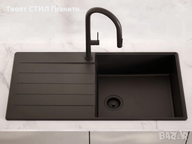 Черна кухненска мивка от гранит Копенхаген 1000x500 Top 60, снимка 8 - Мивки - 55123786