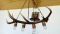 Полилеи, осветление, лампи от еленови рога с ръчно изработени дървени чашки , снимка 14
