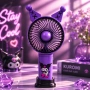 Kuromi USB вентилатор с поставка за телефон – Акумулаторен преносим вентилатор с ушички, 5 скорости , снимка 6