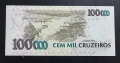 Бразилия.
 100 000 крузейро.
С надпечатка 100 реала.
1992 година.
UNC., снимка 2