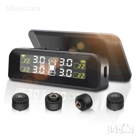 TPMS система за следене на налягането в гумите, соларно захранване, безжични външни сензори НОВИ
