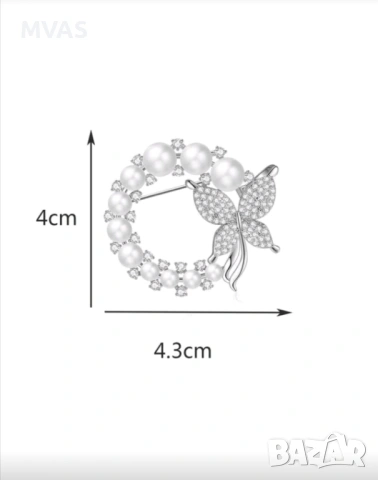 Нова дамска брошка сребриста с пеперуда и перлички, снимка 3 - Други - 54093263
