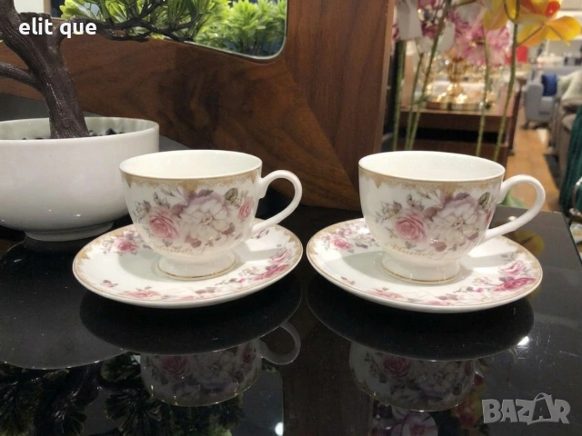 Подаръчен комплект от 2 броя порцеланови чаши за кафе 250ML с 2 чинийки