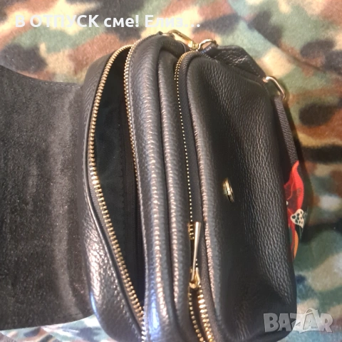 Чанта естествена кожа етно флорал принт дръжка EGO, снимка 4 - Чанти - 54135284