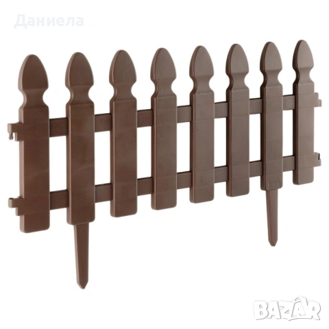 Градинска декоративна ограда, 4 части, 49x21 см, UV устойчива пластмаса, кафява, снимка 10 - Други - 54779650