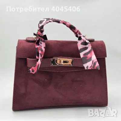Кожено/велурена чанта с шалче, снимка 2 - Чанти - 55468071