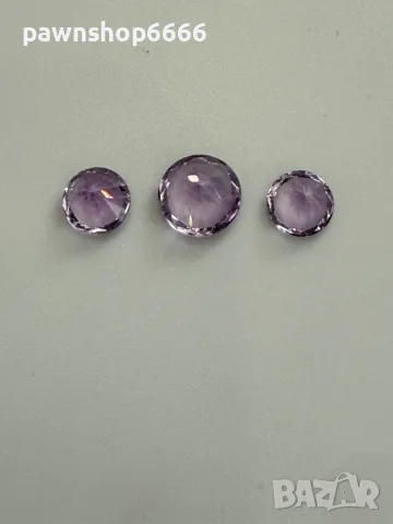 Лот естествени аметисти 3.40 ct – 3 броя, кръгъл брилянтен шлиф, отличен блясък, снимка 8 - Други - 55483152