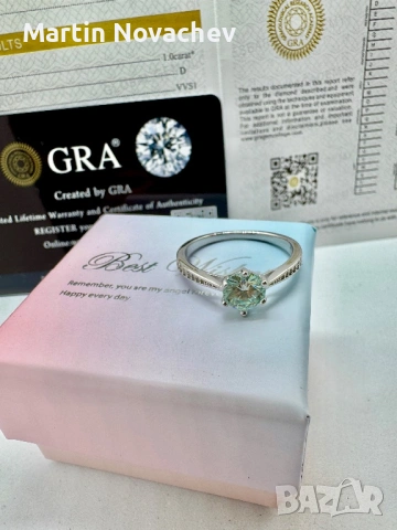 Сребърен пръстен с мойсанит (Диамант) 1 карат, снимка 8 - Пръстени - 53991553