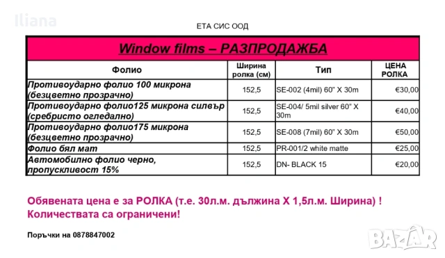 Разпродажба на фолио за стъкла - противоударно и декоративно