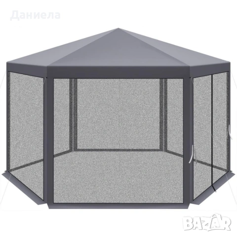 Шестоъгълна сива градинска шатра 2x2x2x2.5 м с мрежа против комари, 2 входа , снимка 6 - Градински мебели, декорация  - 54749602