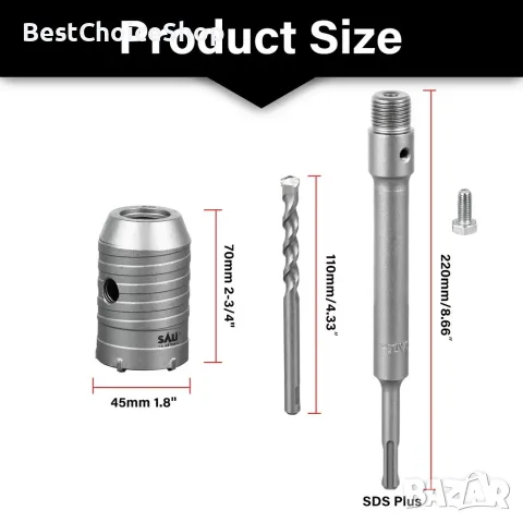 Боркорона за бетон със захват SDS Plus. 45mm, с адаптер за зидария – 220mm, снимка 4 - Диамантени и режещи инструменти - 55317096