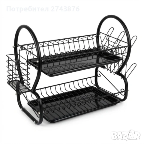 Image СУШИЛКА ЗА СЪДОВЕ МЕТАЛ EK-6032, 2 реда, Тавички за оттичане, Органайзер за приборимасова купа
