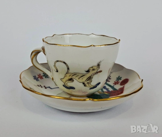 Meissen "Gelber Löwe" (Жълтият лъв) Чаша за кафе с подложна чинийка