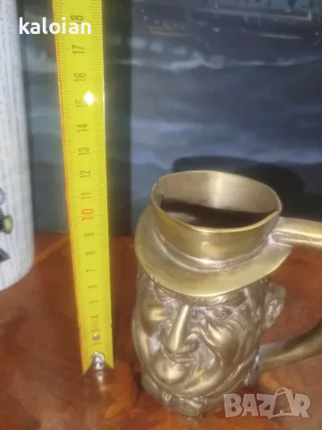 Винтидж фигурална халба от масивен месинг, известна в традицията като „Toby Jug“ или „Toby Mug“, снимка 10 - Антикварни и старинни предмети - 55645730