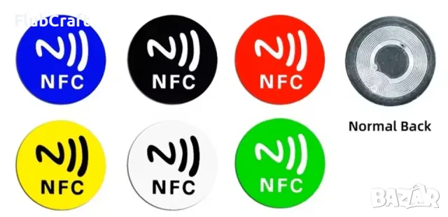 NFC стикери Ntag215 13.56MHz, презаписваеми, самозалепващи се