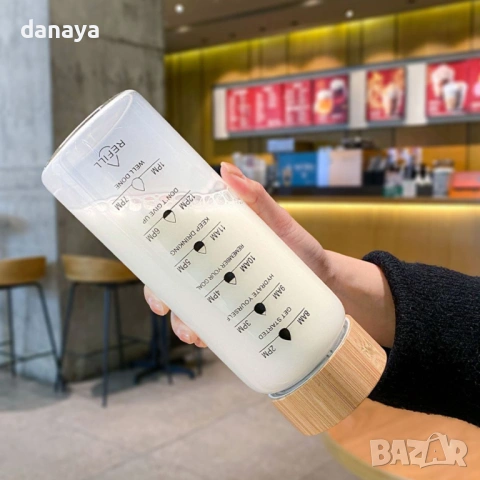 Стъклена бутилка за вода и напитки с времеви маркер, 700 мл, снимка 3 - Чаши - 54187995