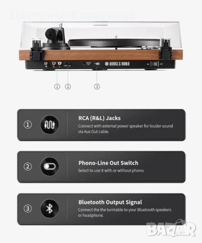 Грамофон, 5.0 Bluetooth домашен аудио плейър,механизъм с подвижна магнитна касета AT-3600L, снимка 5 - Грамофони - 53085979
