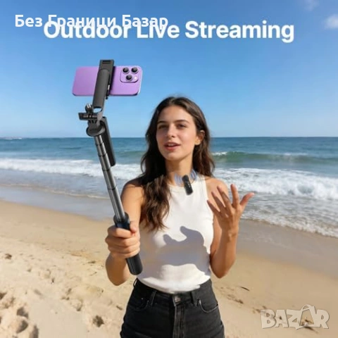 Нов комплект Селфи стик статив 180 см с LED светлини и безжични микрофони, снимка 8 - Чанти, стативи, аксесоари - 54207146