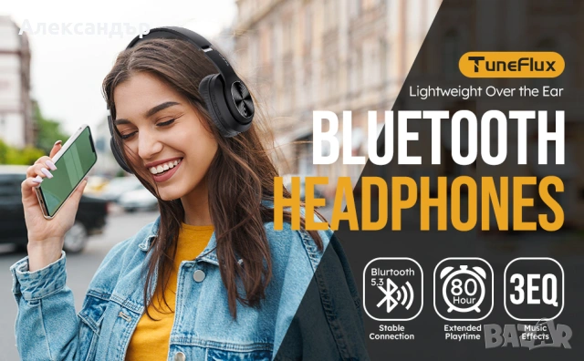 Сгъваеми безжични слушалки TuneFlux,батерия със заряд за 80 часа,вграден микрофон,Bluetooth 5.3,HiFi, снимка 12 - Друга електроника - 54292257
