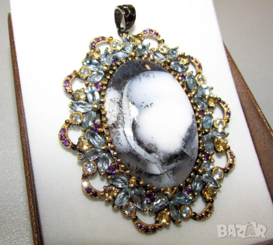 925 сребърно колие с опал дентрит 40 карата, снимка 3 - Колиета, медальони, синджири - 54053360