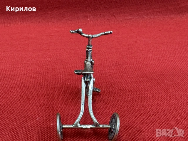 Италианска миниатюрна сребърна фигурка на триколка ретро модел., снимка 4 - Антикварни и старинни предмети - 55285099