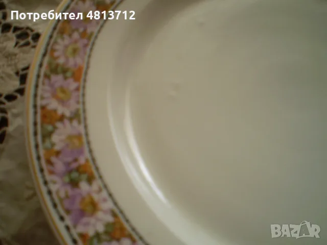 Винтидж голяма порцеланова чиния цветен флорален мотив по периферията., снимка 5 - Чинии - 55612253