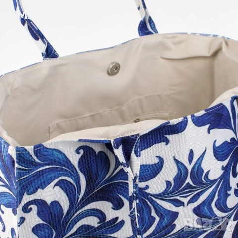 Дамска летна чанта tote бяла със синя пейсли шарка 40x34см_1261999, снимка 3 - Чанти - 54711893