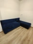 Син плюшен ъглов диван с функция сън, снимка 4