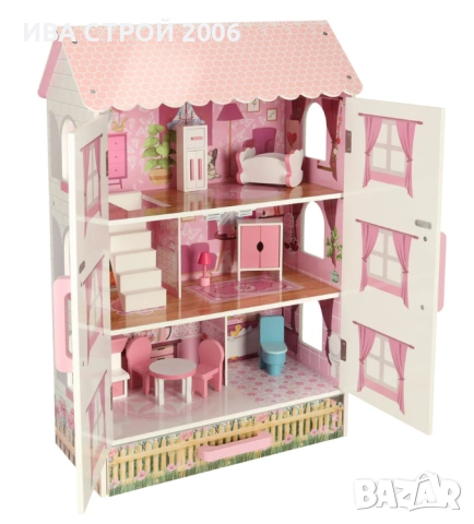 Дървена къща за кукли 80 см | Lulilo Papilio с мебели | PraktiHome, снимка 11 - Играчки за стая - 54240048