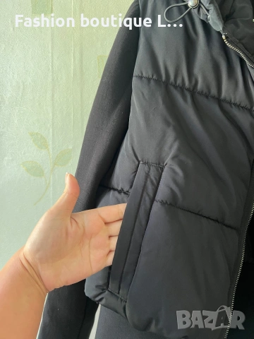 ZARA Черно дамско яке с качулка и джобове L размер с пух отвътре и частици 🖤, снимка 4 - Якета - 54959444