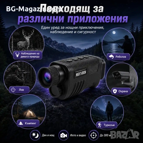 Мощен монокъл за нощно виждане уред за лов наблюдение на птици животни туризъм охрана нощен бинокъл, снимка 3 - Екипировка - 50931143