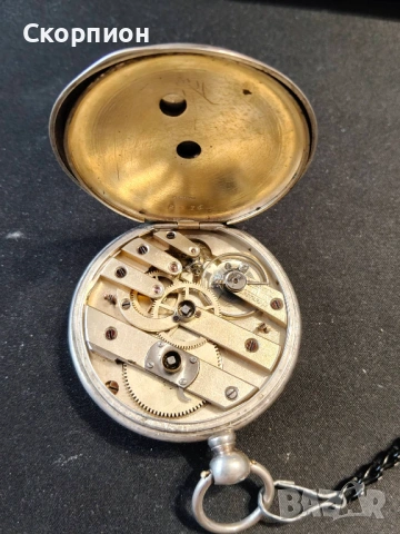 Швейцарски СРЕБЪРЕН джобен часовник 1900г. с ключе - 10 РУБИНА ПРОМОЦИЯ, снимка 14 - Джобни - 48362081