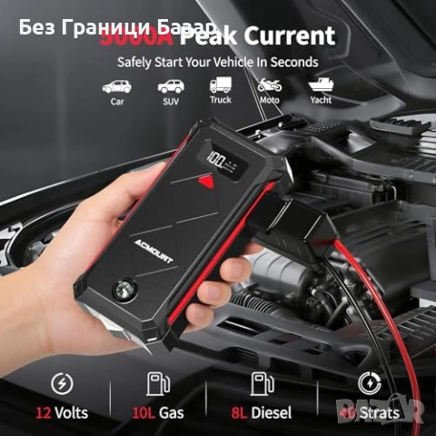 Нов 5000A Стартер за Акумулатор 12V Power Bank LED IP67 за Бензин Дизел Хибрид кола, снимка 2 - Друга електроника - 54572165