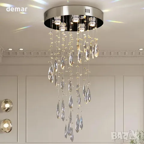 Полилей с кристални елементи и LED/крушки GU10, 5x GU10 (крушки не са включени), снимка 8 - Полилеи - 55507999
