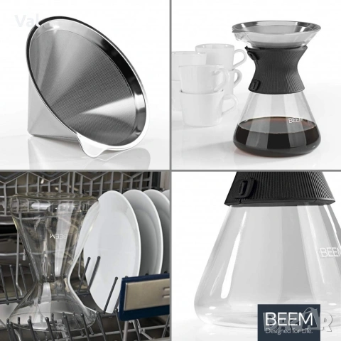 1бр/ Стъклена кана с метален филтър BEEM Classic Selection Pour Over (до 6 чаши), снимка 4 - Кани - 54923542