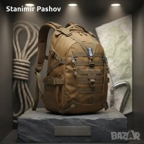 Военна тактическа раница 55L – водоустойчива, с MOLLE система и отделение за лаптоп, пясъчна, снимка 5 - Екипировка - 55506556