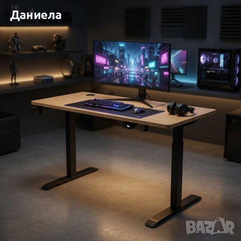 Регулируемо бюро 120 см с дигитален контрол на височината – Плот светъл дъб и черни крака, снимка 6 - Други стоки за дома - 54694989