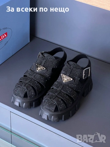 Prada Дамски Черни Сандали С Кристали Прада Код A1557, снимка 6 - Сандали - 55159273
