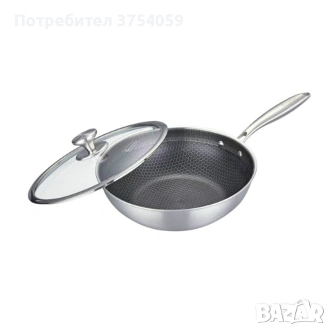 Уок тиган с капак Goldmann Fusionhex Pro GM 1128-28WK, 28x8.5 см., Незалепващо Покритие, Неръждаема , снимка 6 - Съдове за готвене - 55182341